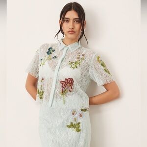 Arrange Botanical Floral Embellished Lace Crop Shirt